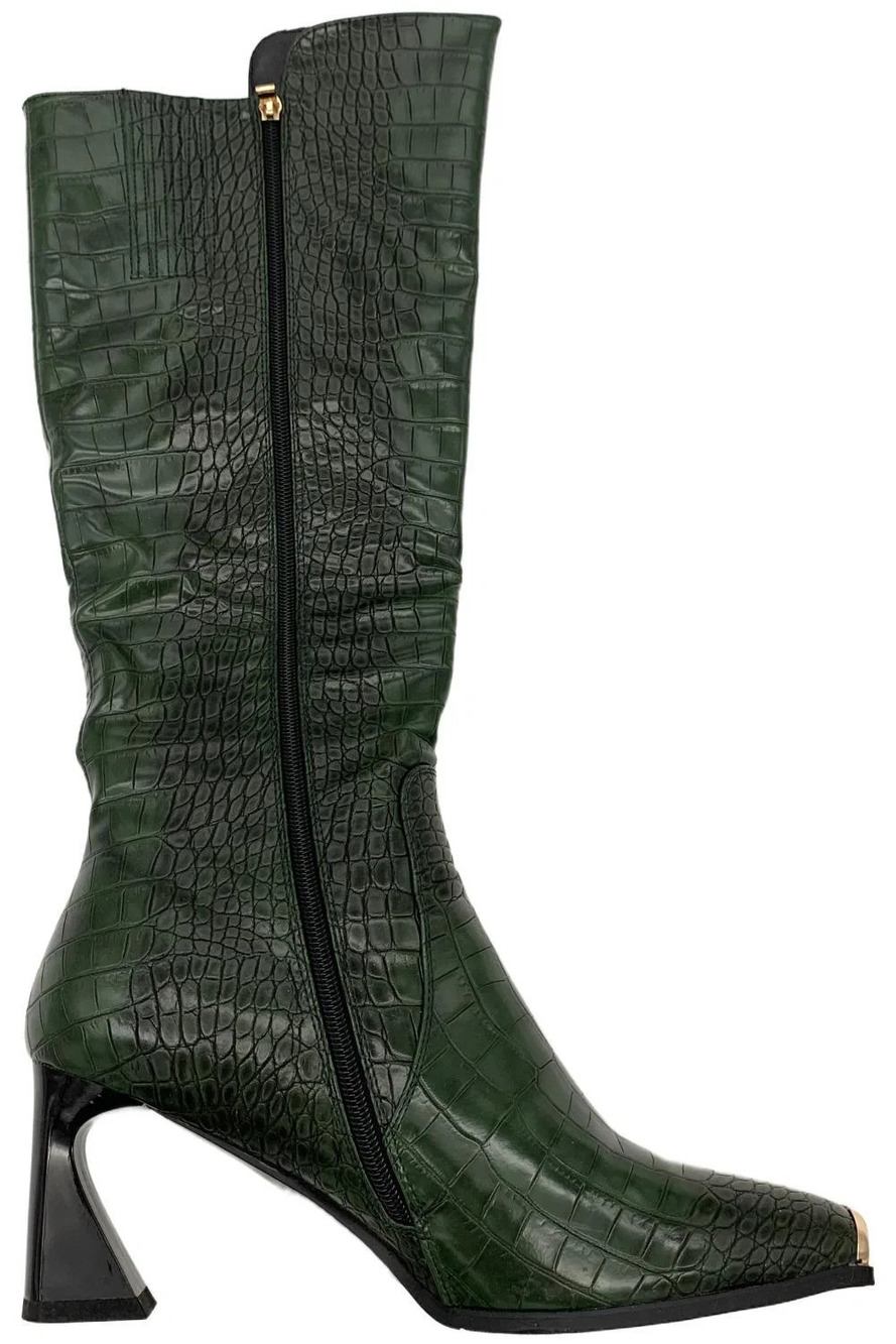 Ninety Union Women's London Zip Tall Shaft Heeled Boots Olive - Medium